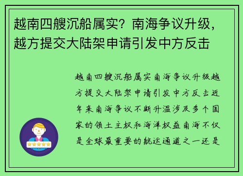 越南四艘沉船属实？南海争议升级，越方提交大陆架申请引发中方反击